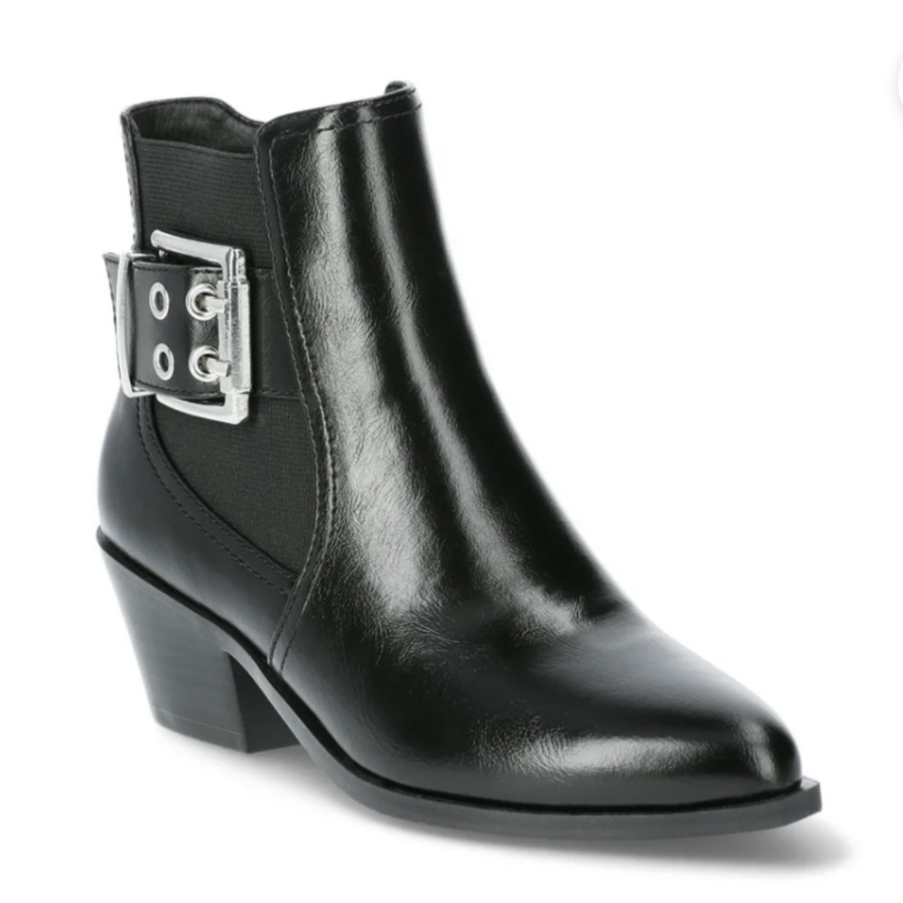Scoop NYC Black Faux Leather Moto Buckle Ankle Boots Size 9.5 NEW